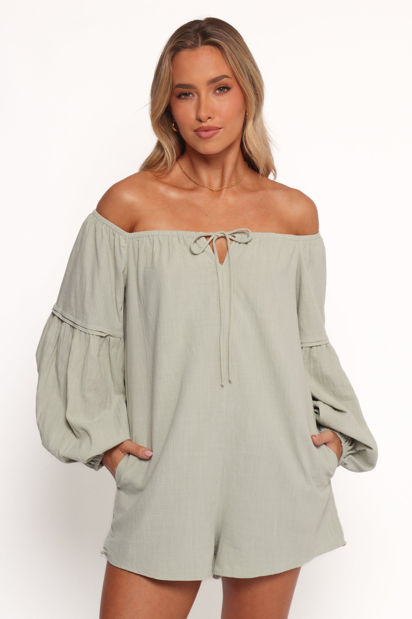 Anette Long Sleeve Romper - Sage