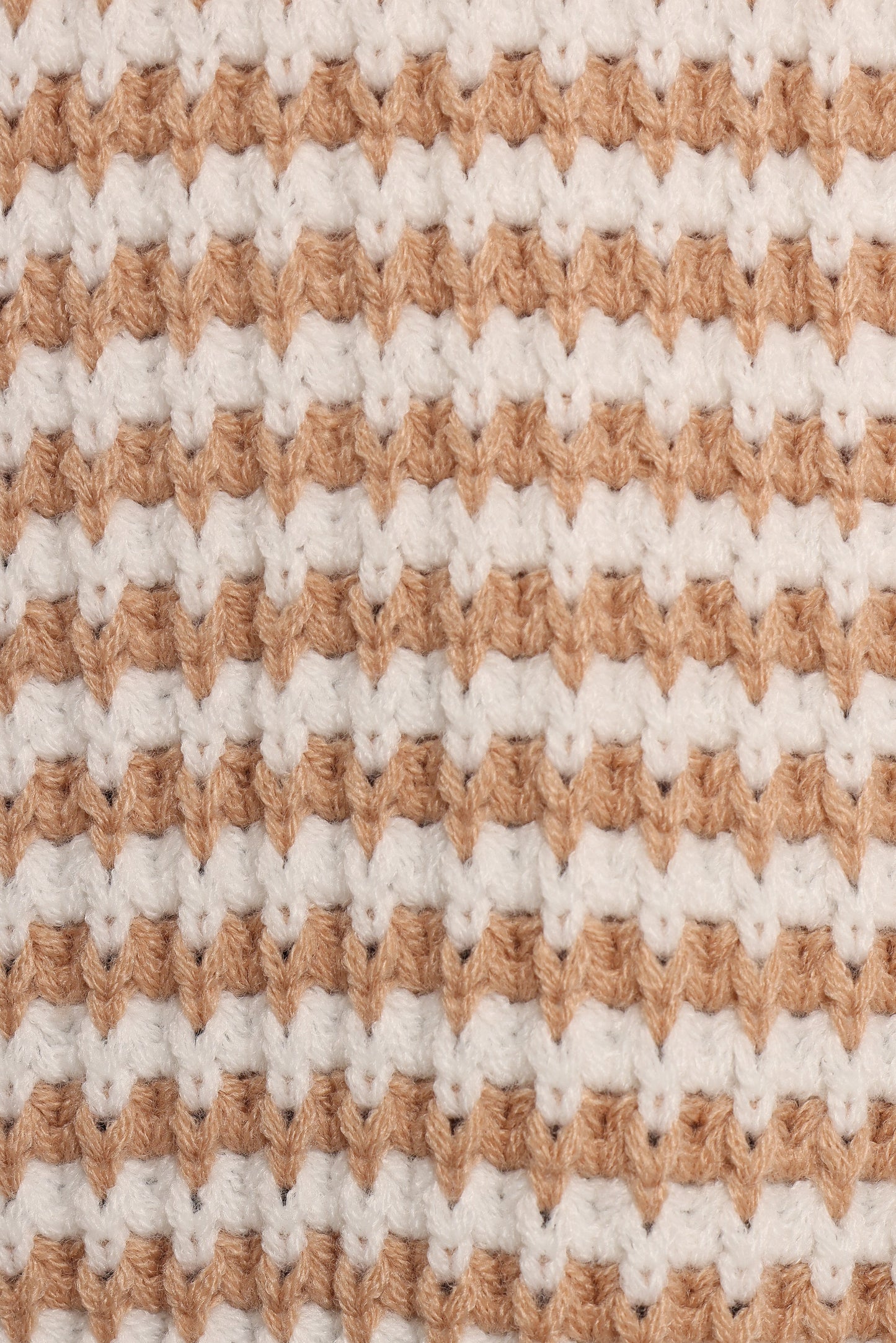 Becca Crewneck Waffle Stitch Stripe Knit Sweater - Tan