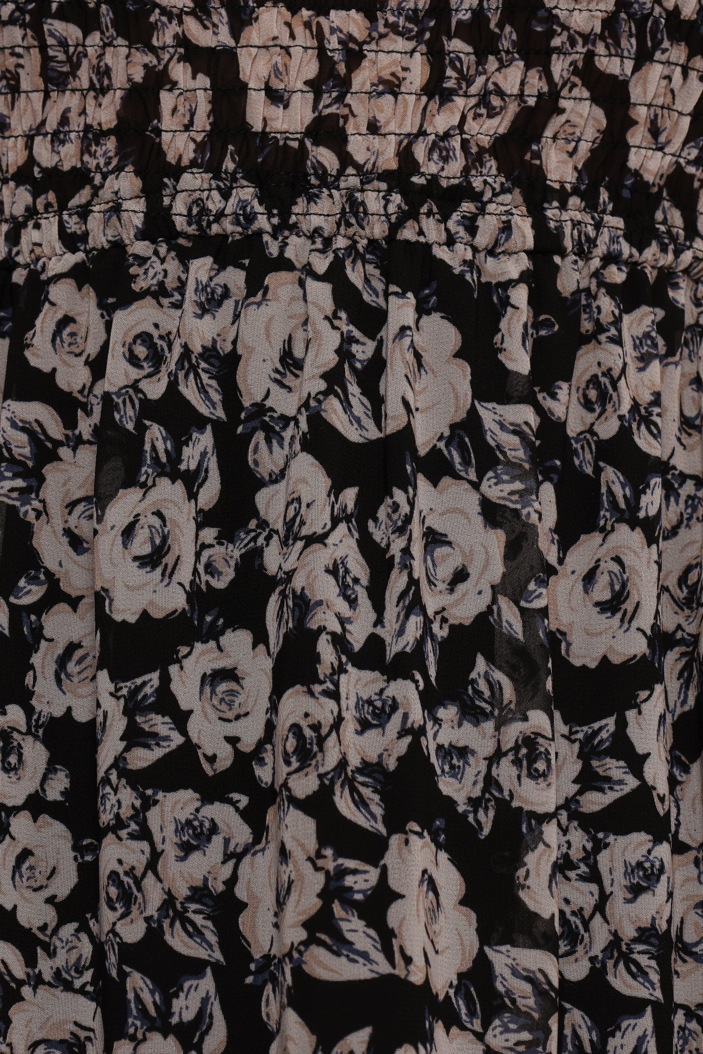 Edwina Shirred Frill Long Sleeve Midi Dress - Black Floral