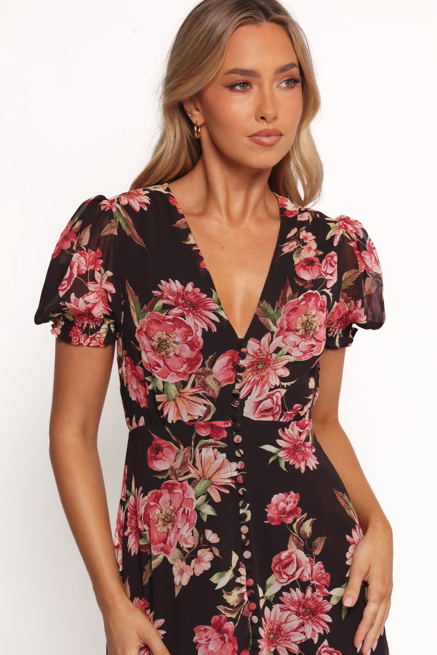 Logen Floral Midi Dress - Black Floral