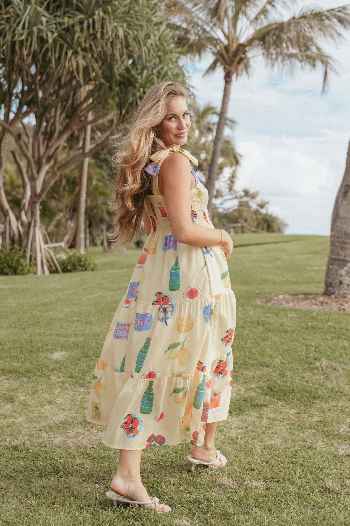 Sarelle Midi Dress - Yellow Pasta Print