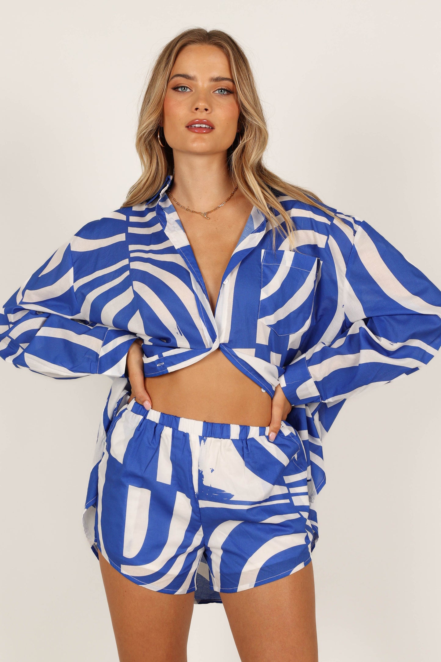 Heather Cotton Short - Blue Print