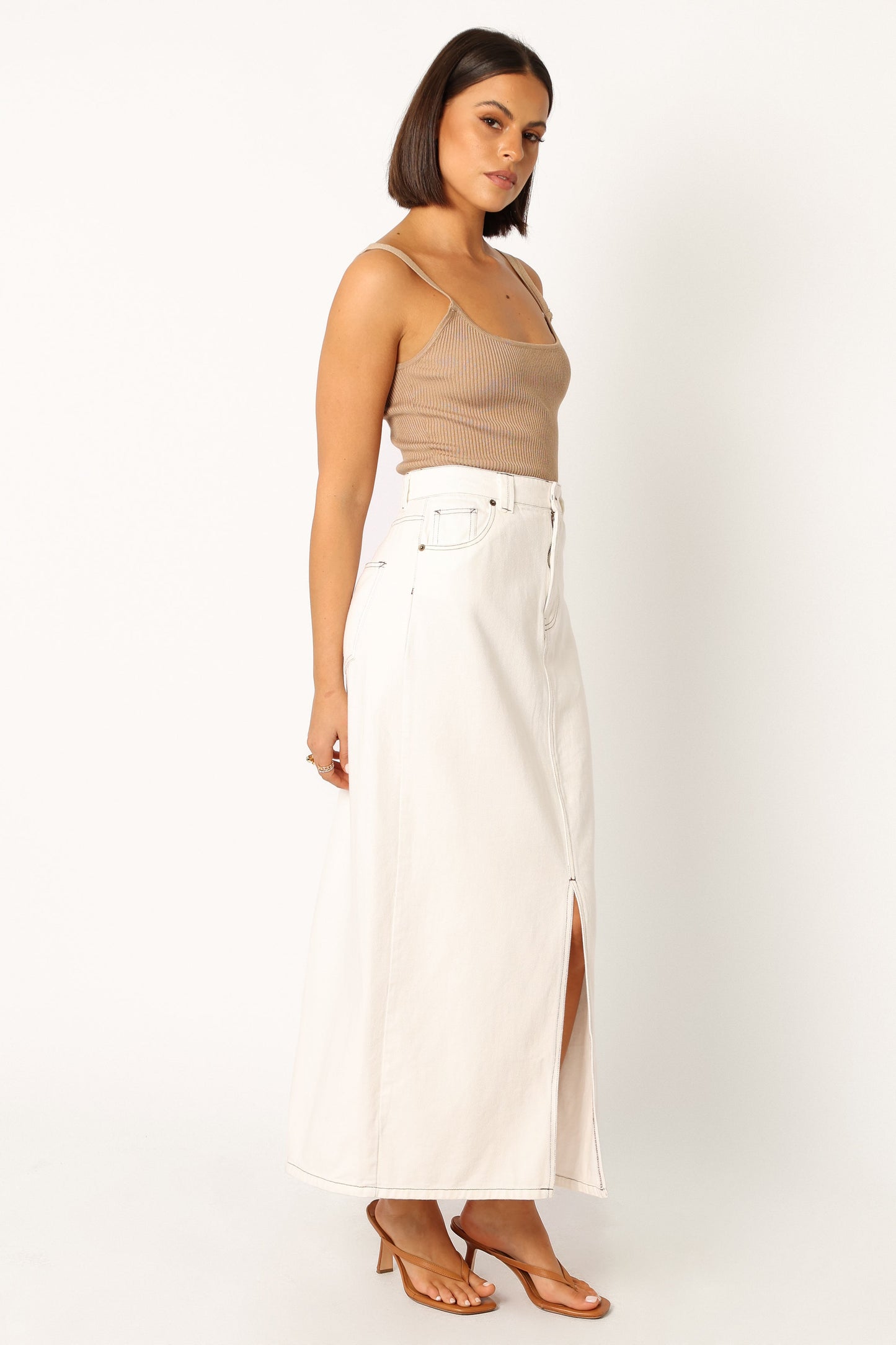 Rana Denim Midi Skirt - White