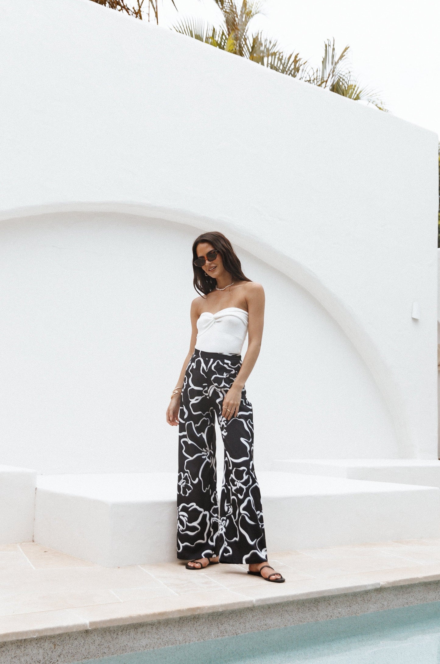 York Pant - White Black Floral