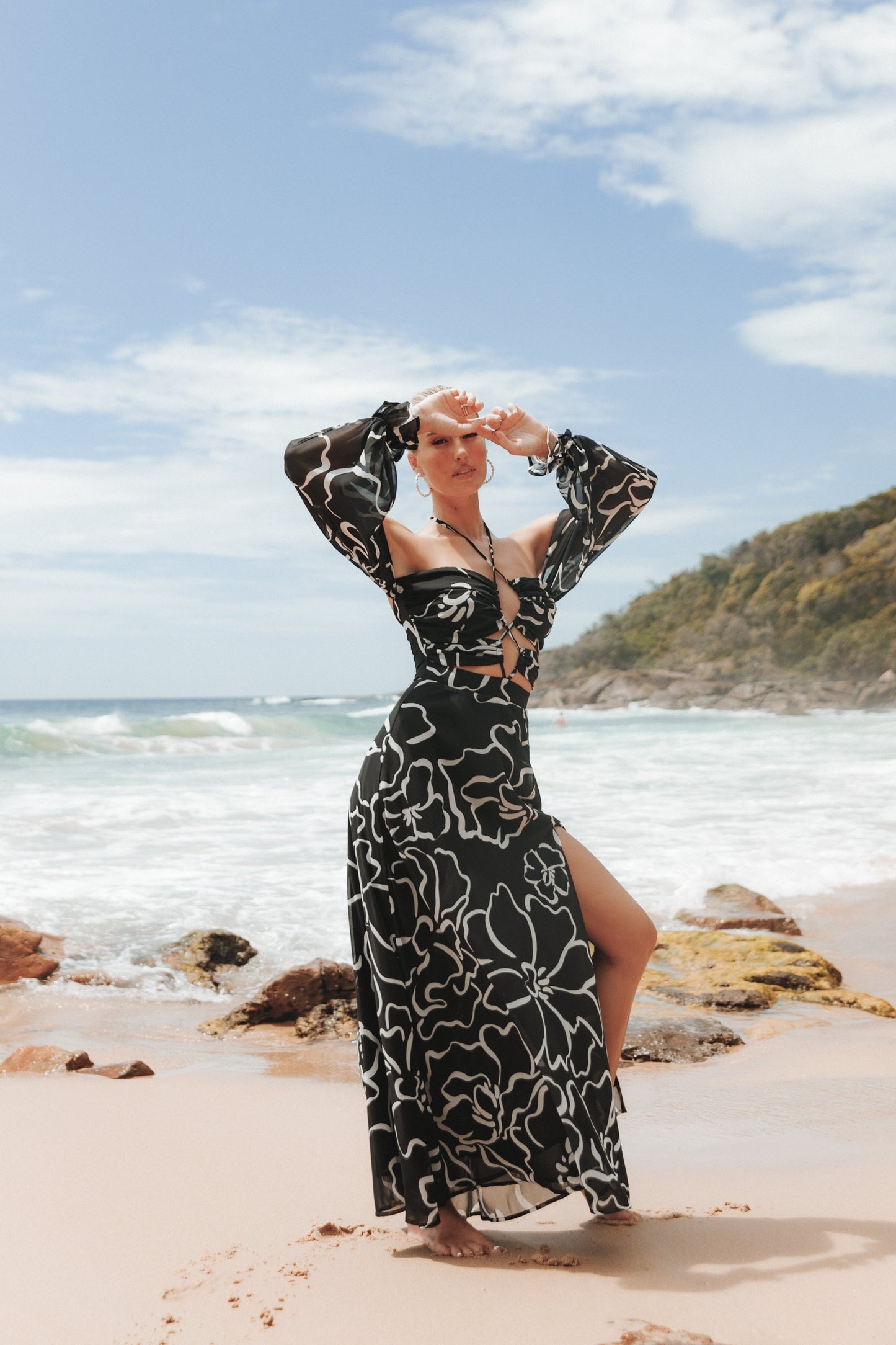 Karma Maxi Dress - White/Black Floral