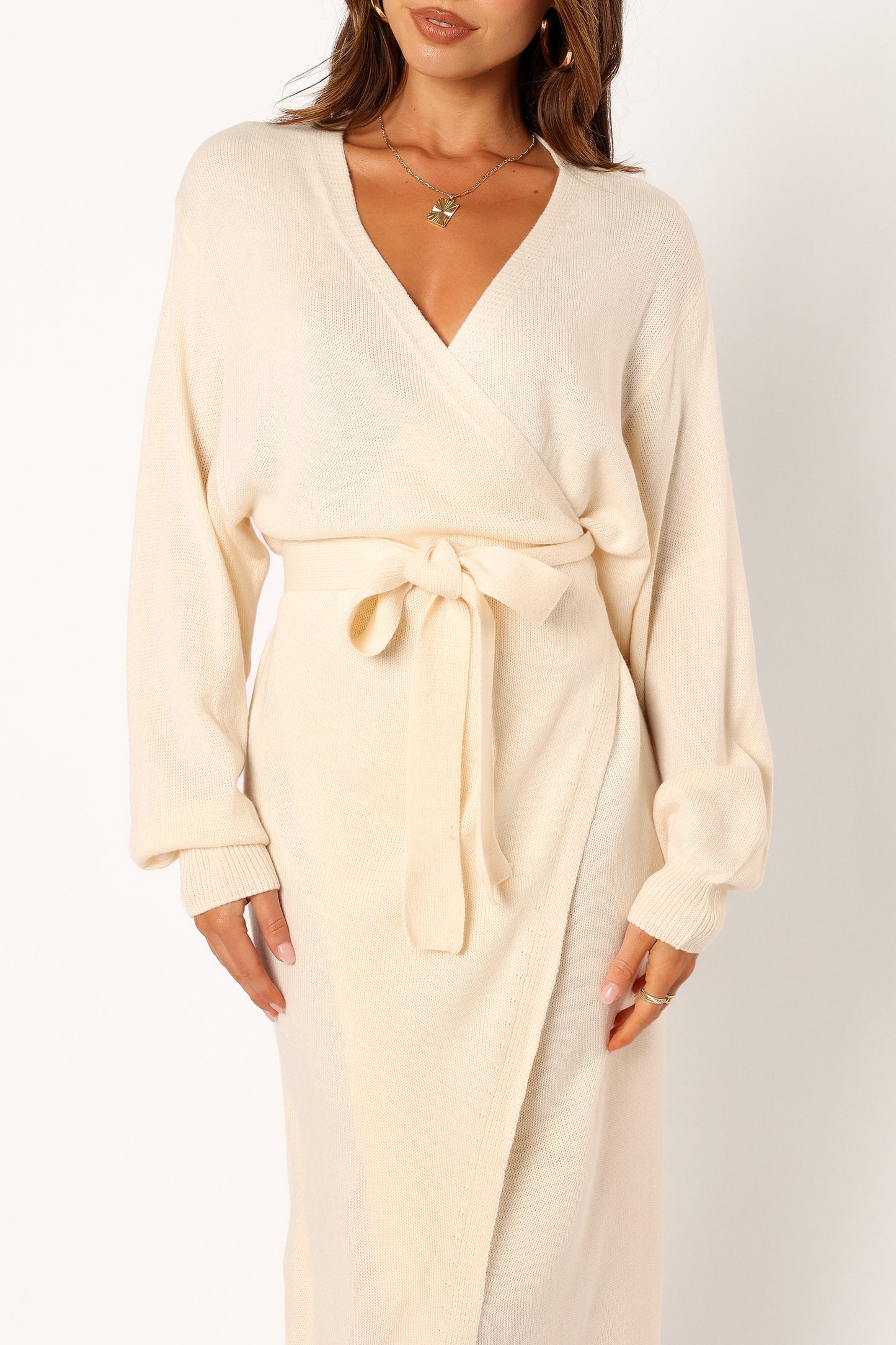 Nova Wrap Knit Midi Dress - Taupe