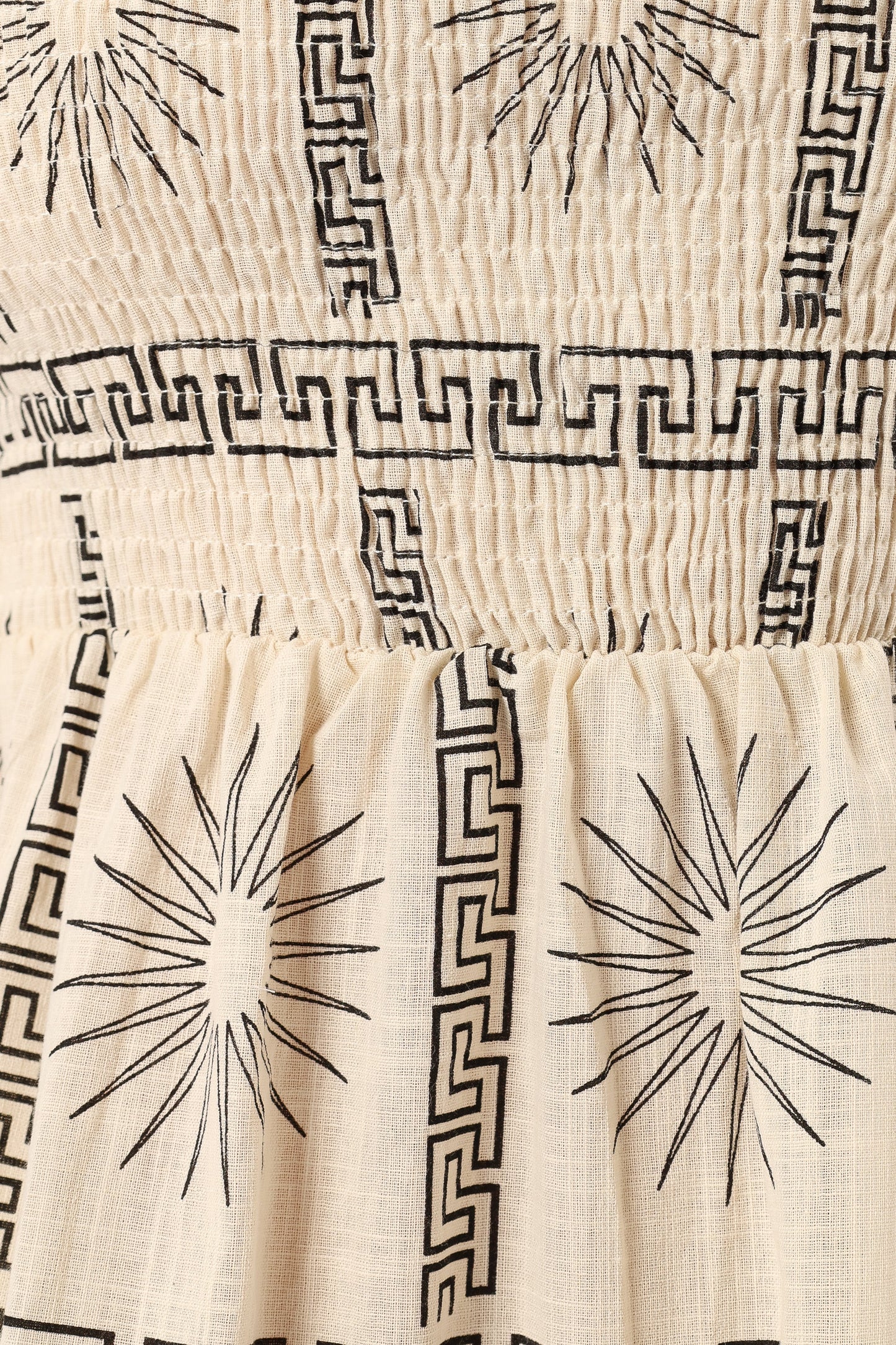 Soliel Puff Sleeve Midi Dress - Beige Black