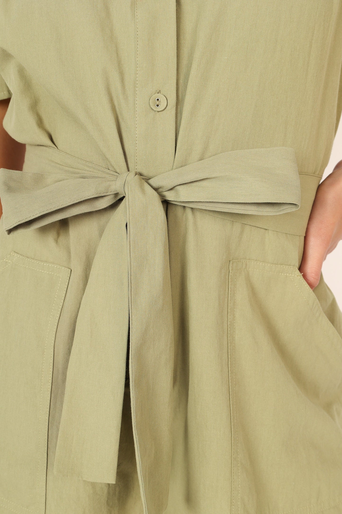 Riley Waist Tie Romper - Olive