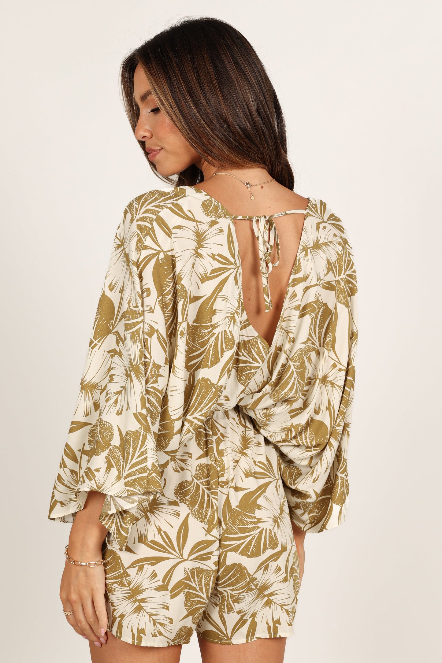 Willa Kimono Sleeve Romper - Olive