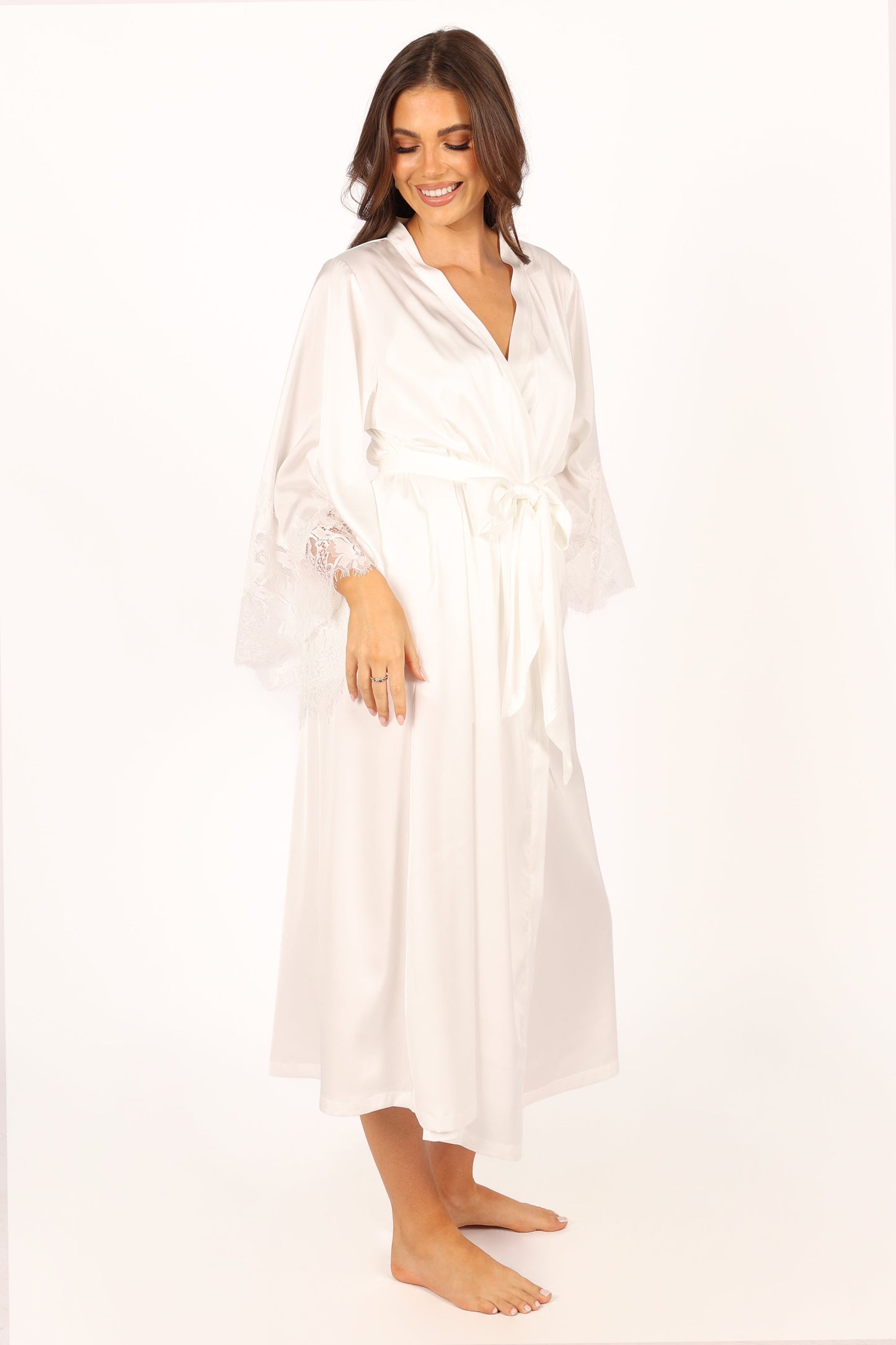 Darani Full Length Lace Trim Robe - Ivory