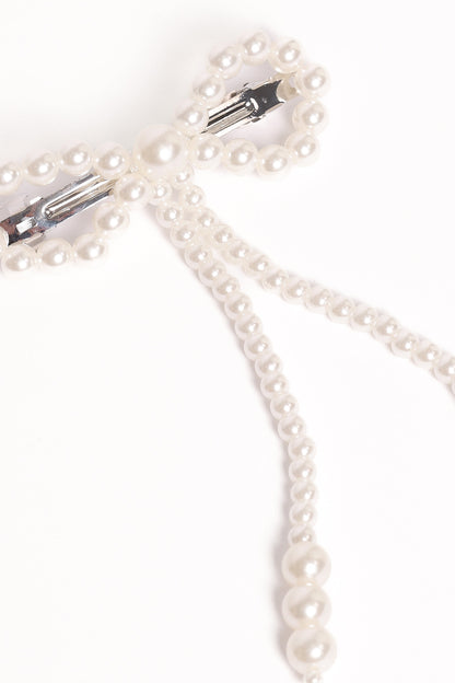 Marcella Hair Bow Clip - Pearl