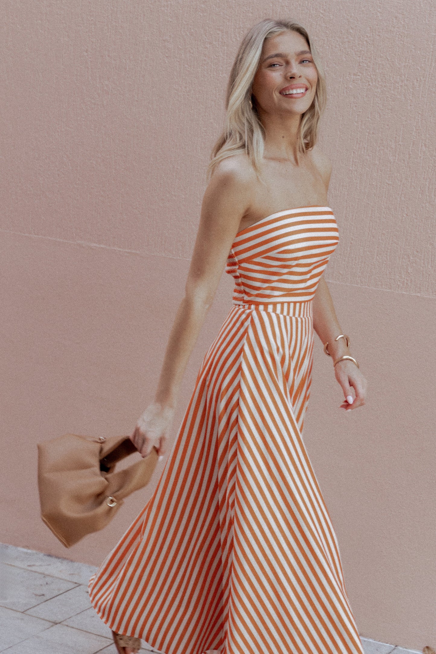 Serafina Two Piece Set - Orange Beige Stripe