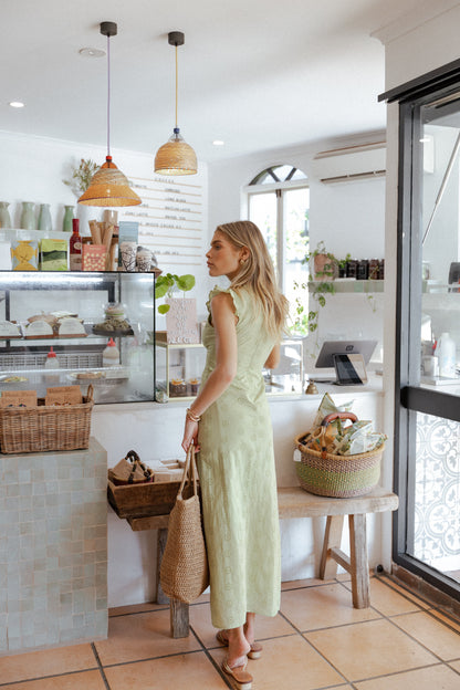 Ensley Flutter Sleeve Maxi Dress - Olive Green