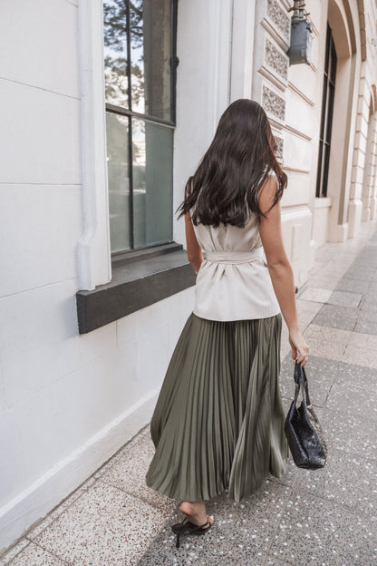 Polina Pleated Maxi Skirt - Olive