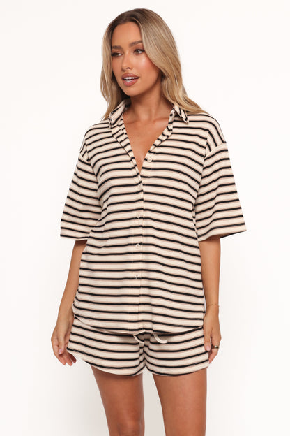 Alden Cotton Knit Set - Beige Black Stripe