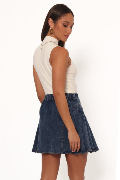Alek Pleated Mini Skirt - Mid Wash Denim