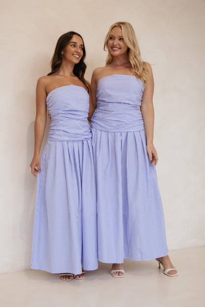 Avalee Strapless Maxi Dress - Blue Stripe