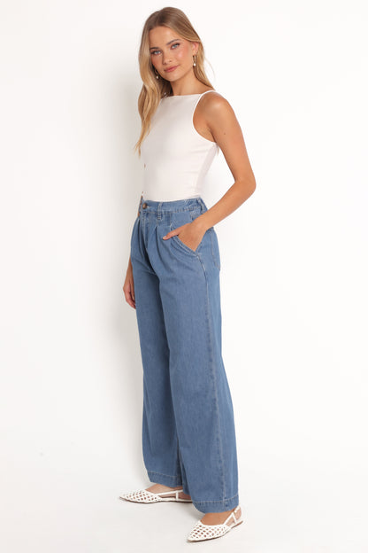 Rosalee Chambray Wide Leg Pant - Medium Denim