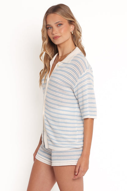Cherie Knit Shirt - Cream Sky Blue