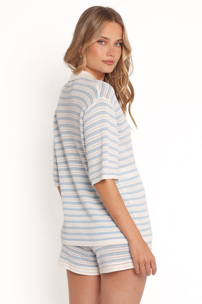 Cherie Knit Shirt - Cream Sky Blue