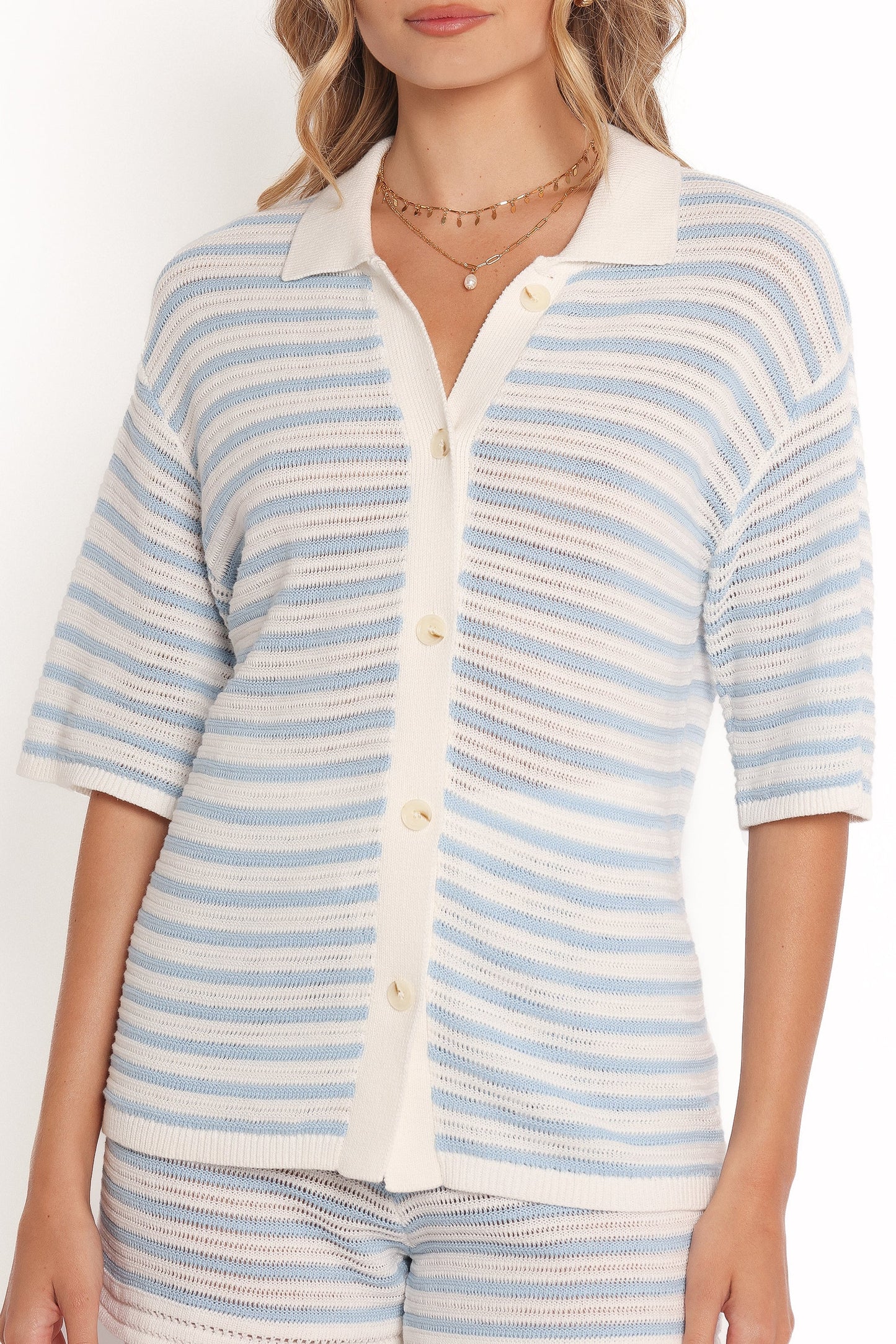 Cherie Knit Shirt - Cream Sky Blue