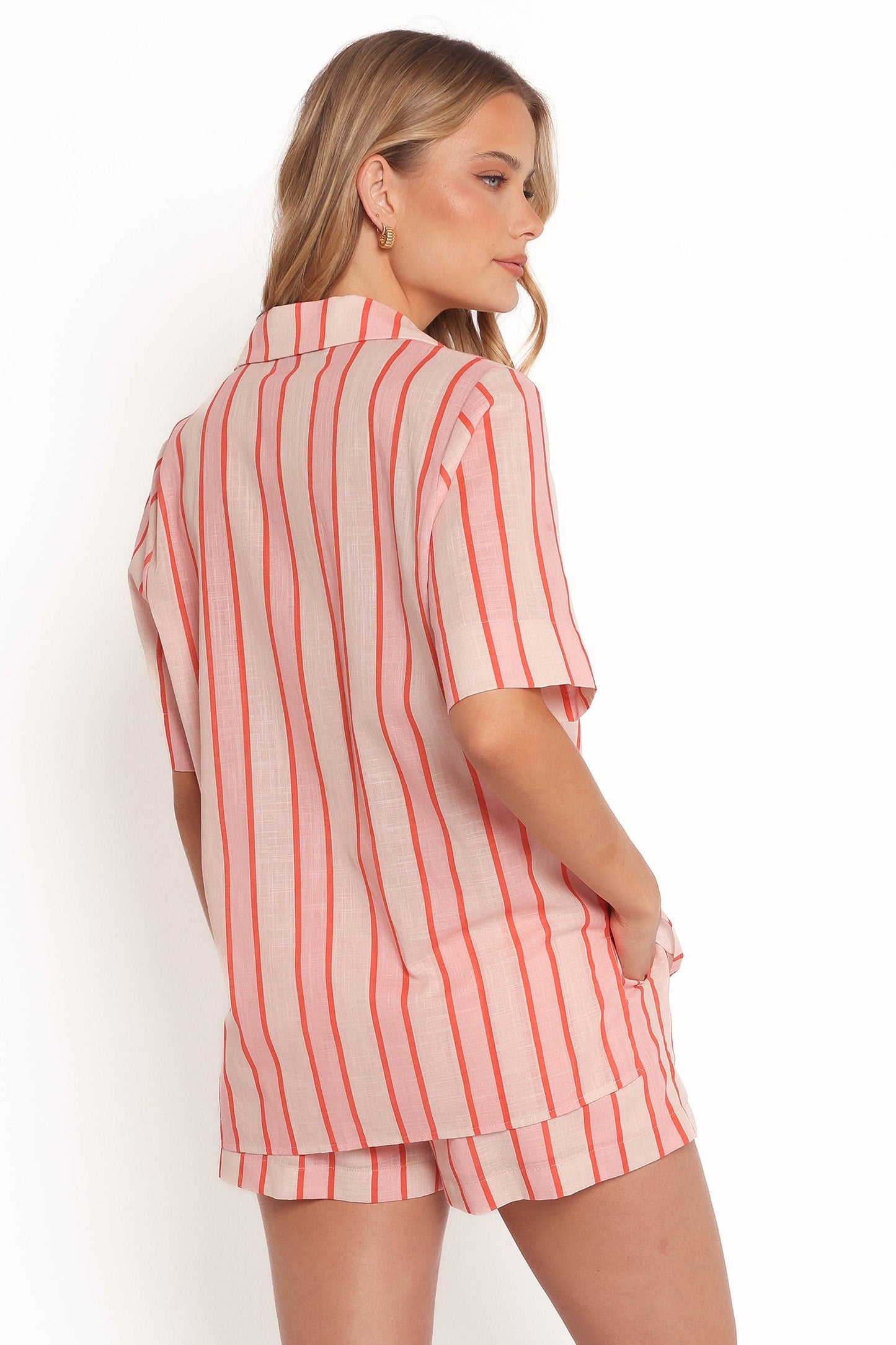 Aaliyah Tie Front Top - Pink Stripe