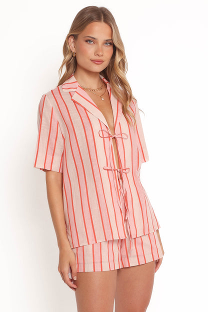 Aaliyah Tie Front Top - Pink Stripe