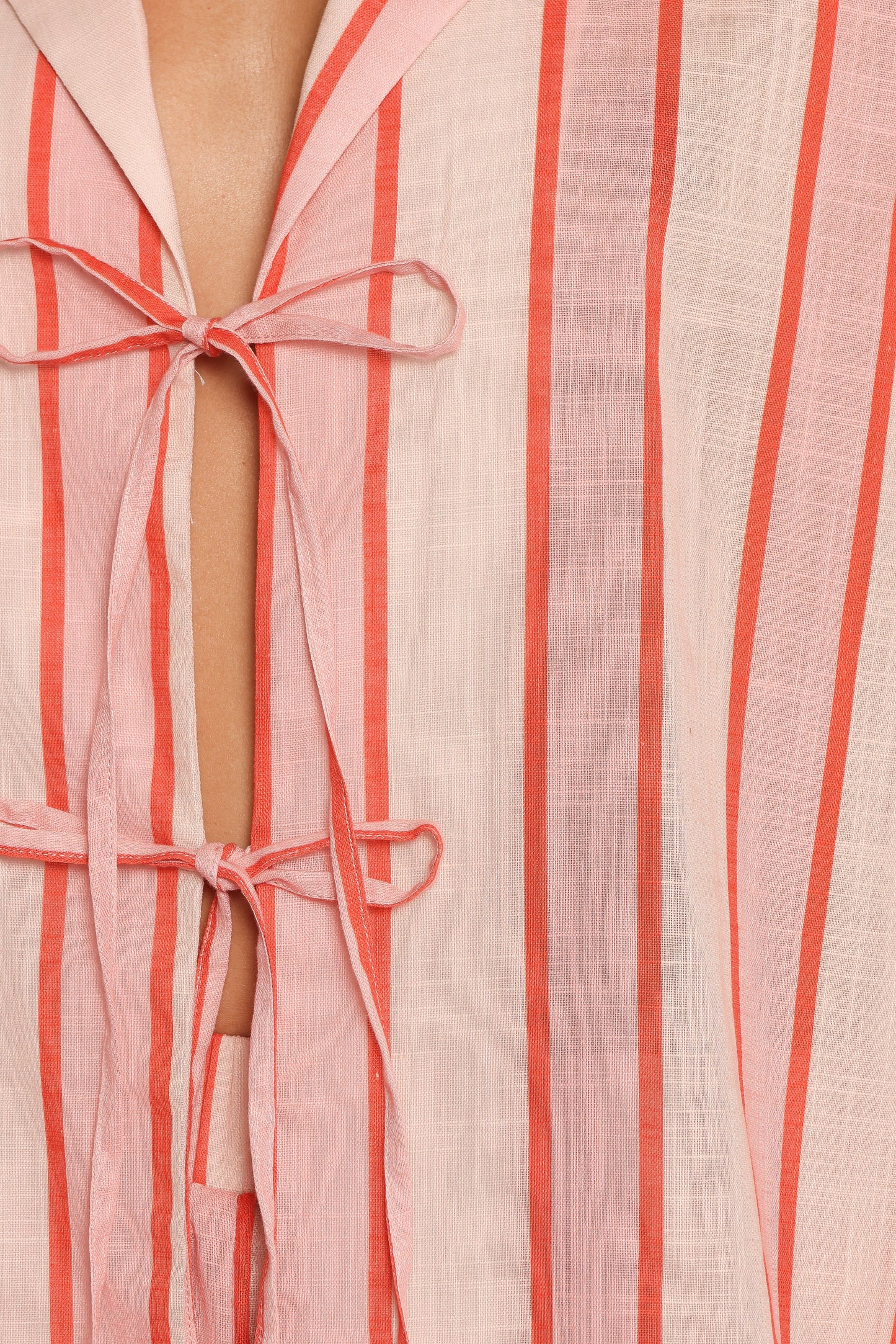 Aaliyah Tie Front Top - Pink Stripe