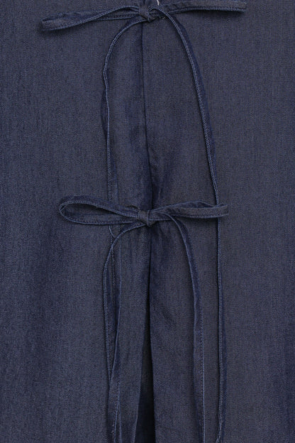 Aaliyah Chambray Tie Front Top - Dark Wash