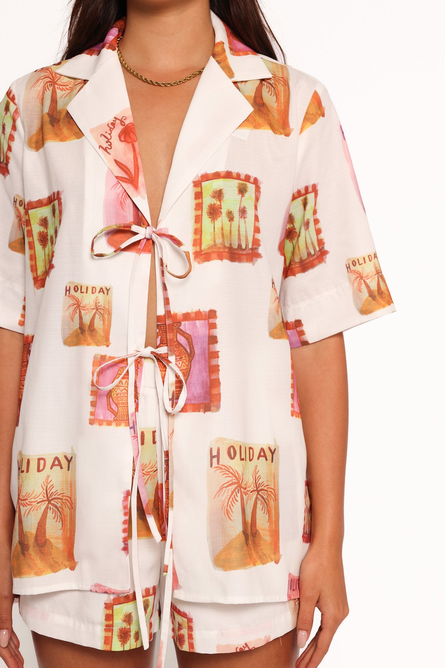 Aaliyah Tie Front Top - White Multi