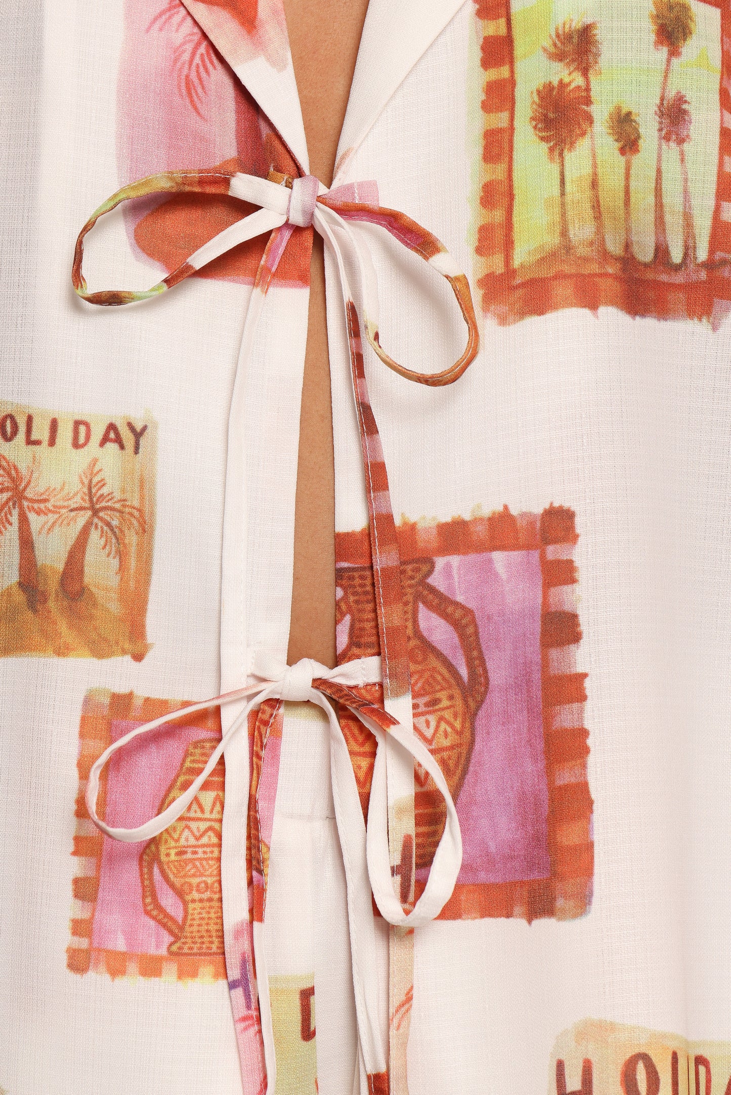 Aaliyah Tie Front Top - White Multi