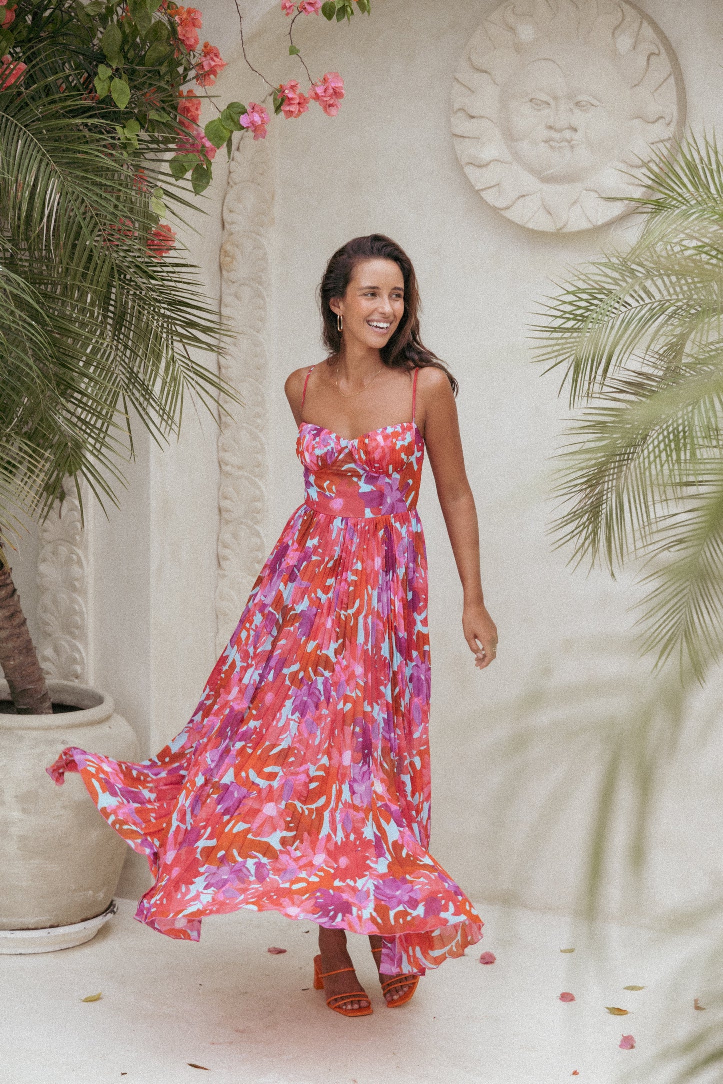 Achanti Pleated Maxi Dress - Pink Azalea