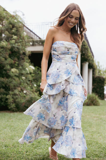 Admira Strapless Maxi Dress - Blue Floral