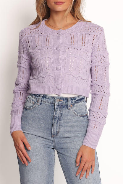 Aidy Crop Button Front Cardigan - Lilac