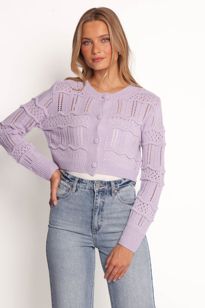 Aidy Crop Button Front Cardigan - Lilac