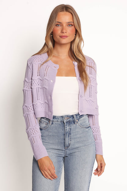Aidy Crop Button Front Cardigan - Lilac