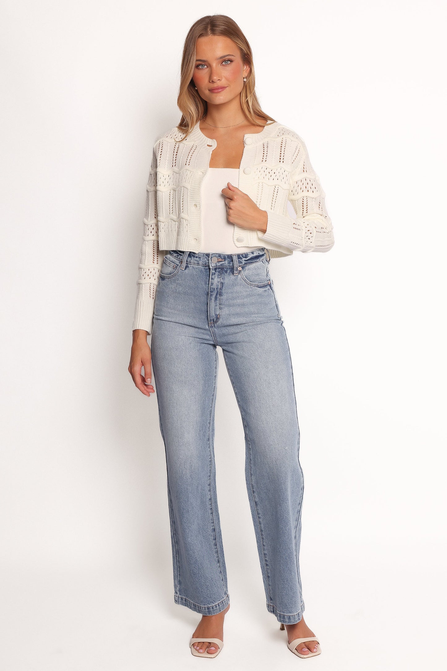 Aidy Crop Button Front Cardigan - White