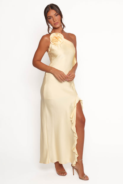 Aila Rosette One Shoulder Dress - Butter Yellow
