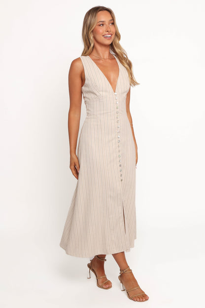 Aisling Midi Dress - Beige Gold