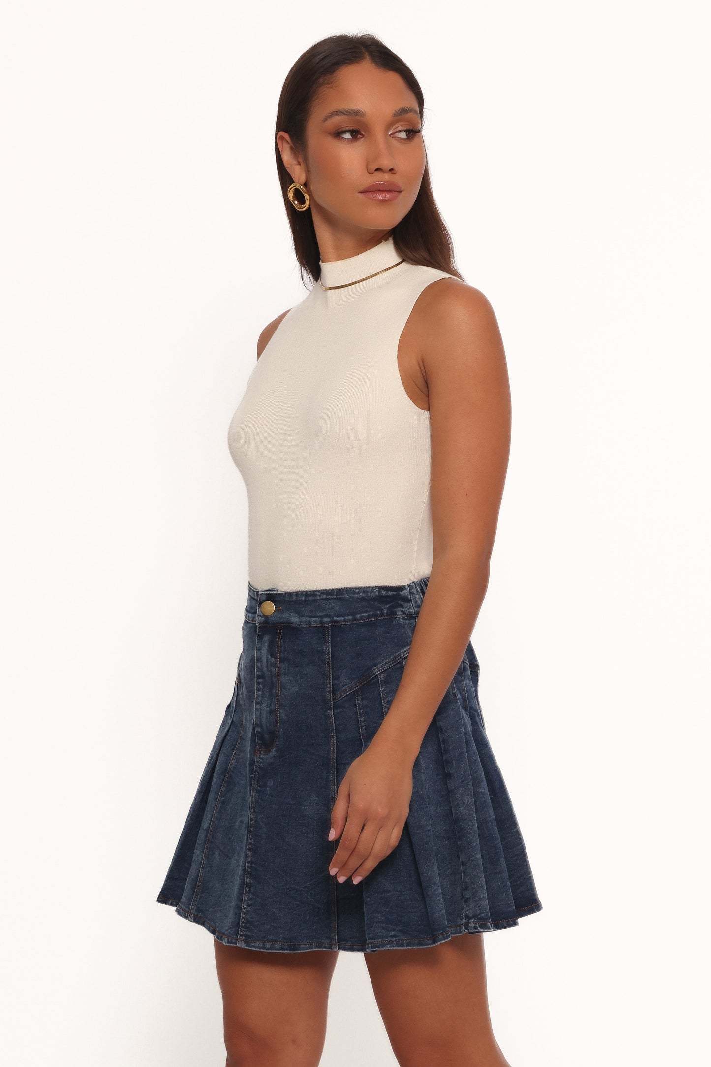 Alek Pleated Mini Skirt - Mid Wash Denim