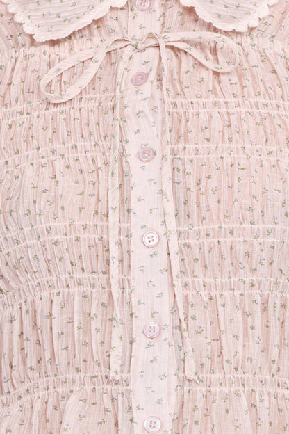 Alima Shirred Top - Pink Purple Floral