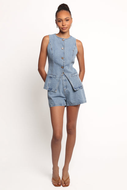 Almana Denim Short Set - Medium Blue