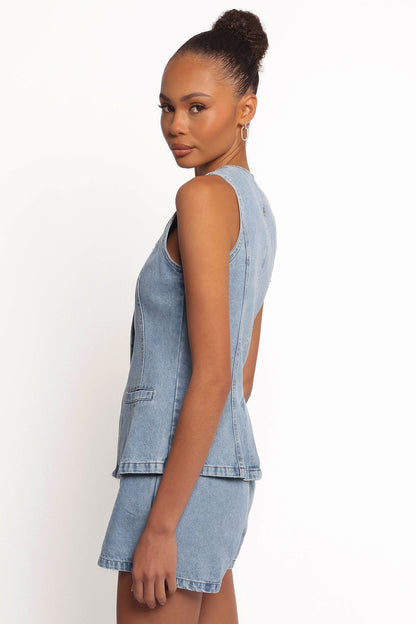 Almana Denim Short Set - Medium Blue