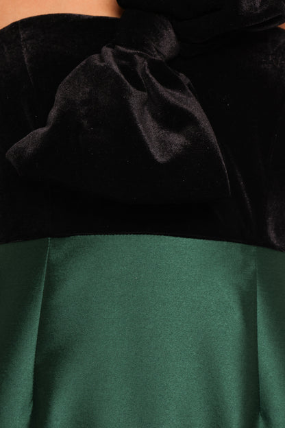 Amelie Bow Front One Shoulder Midi Dress - Black/Emerald