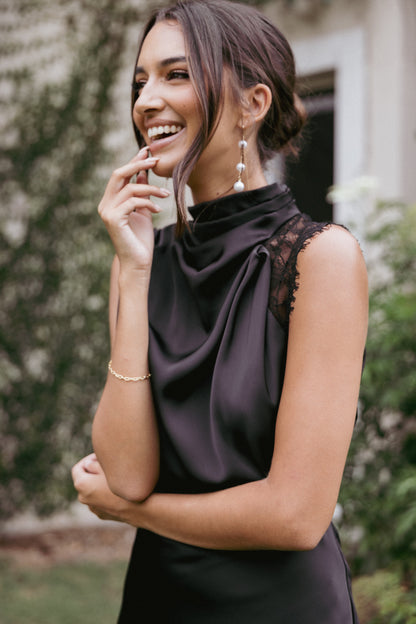 Anabelle Halter Neck Lace Maxi Dress - Black