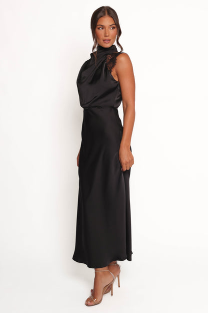 Anabelle Halter Neck Lace Maxi Dress - Black