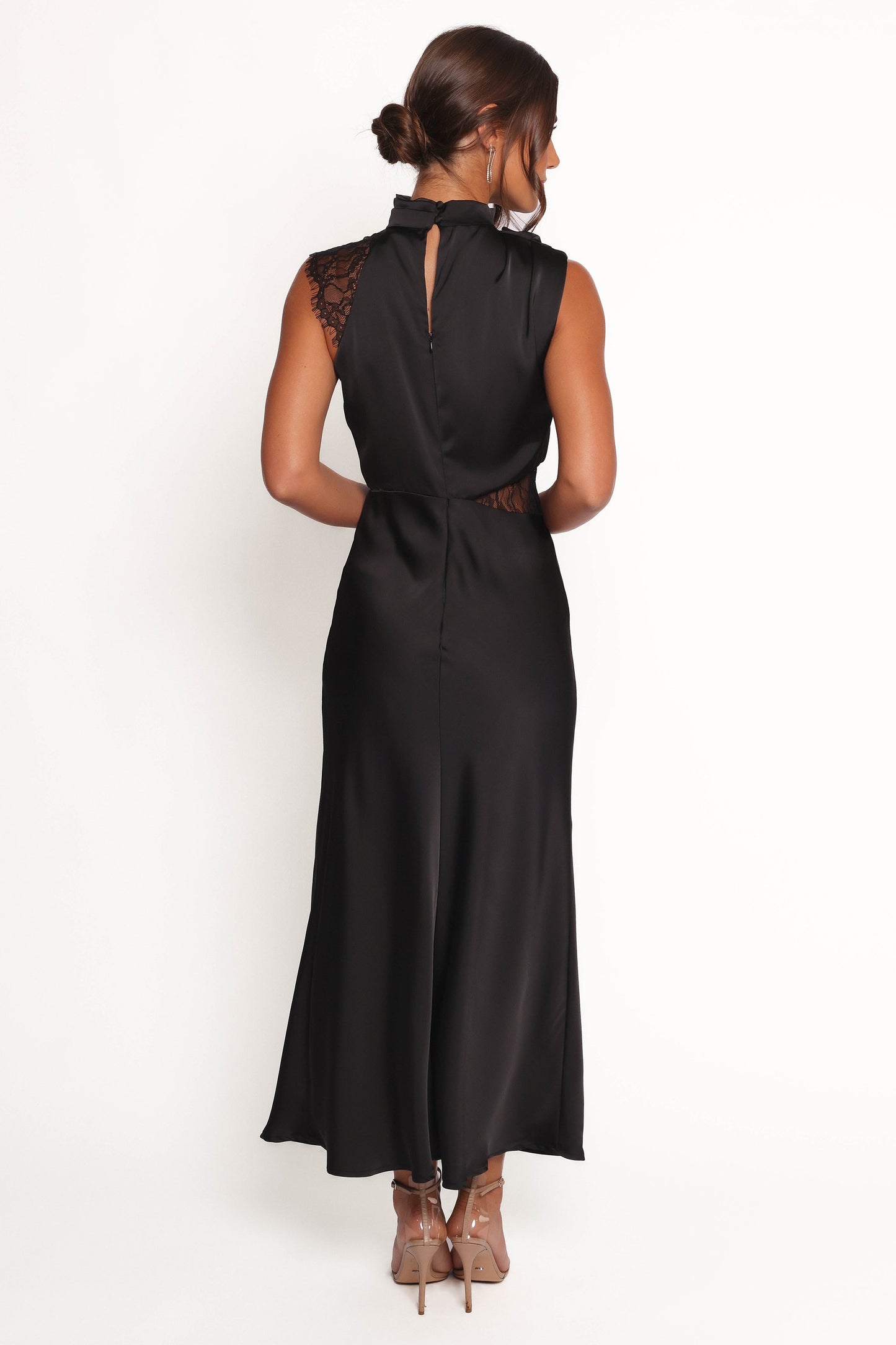 Anabelle Halter Neck Lace Maxi Dress - Black