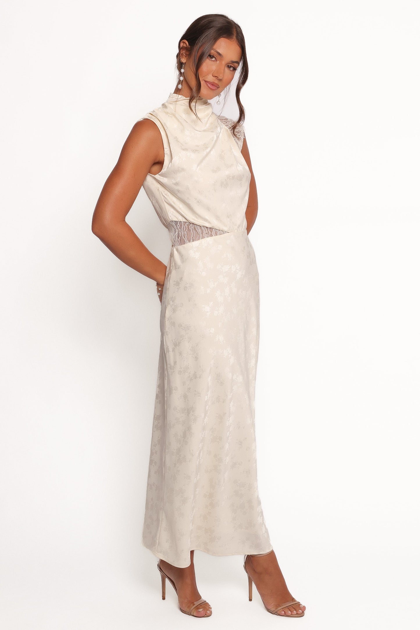 Anabelle Halter Neck Lace Maxi Dress - White