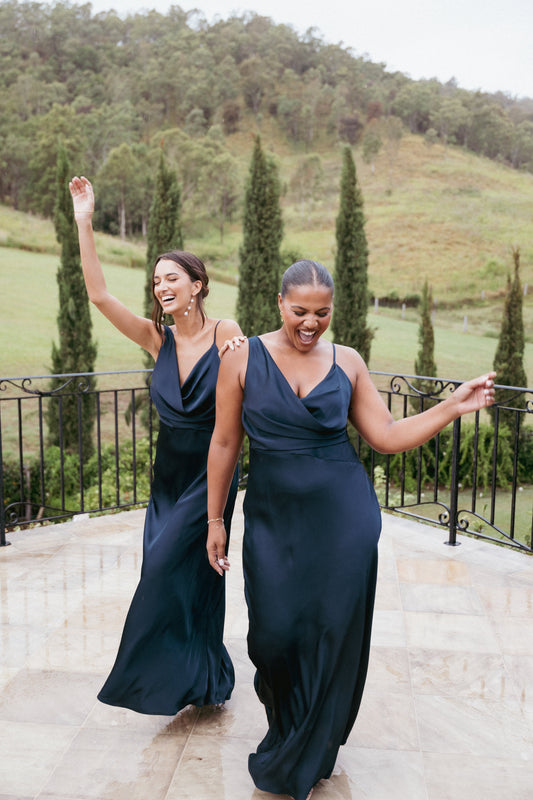 Anela Asymmetric Midi Dress - Navy