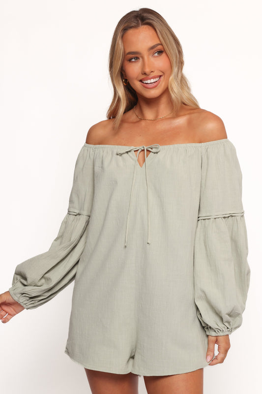Anette Long Sleeve Romper - Sage